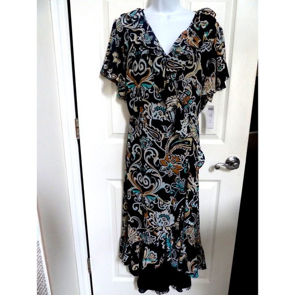 Chico's Dresses & Skirts - NWT CHICO'S Sz 3=16, XL Midi Dress Ruffle Wrap Paisley Professional Career $179.